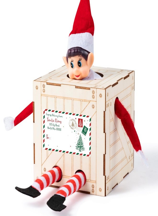 BkeeCten Christmas Elf Crate with Gift Card, Santa’s Elf Delivery Box, Wooden Elf Holder with Name Tag Sticker Christmas Gift for Kids - Holds One Elf (Elf Not Included) - Image 1